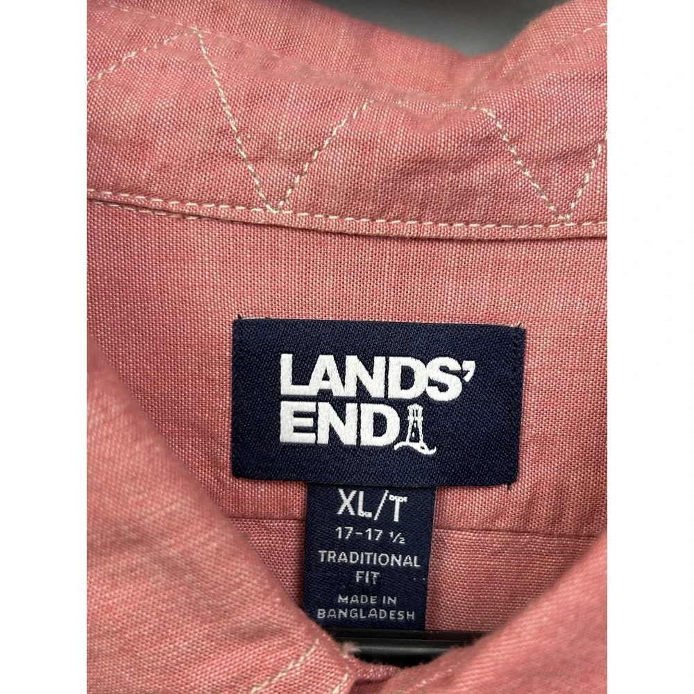 Lands End Button Down Mens XLT Pink Traditional Fit Long Sleeve Cotton 12244